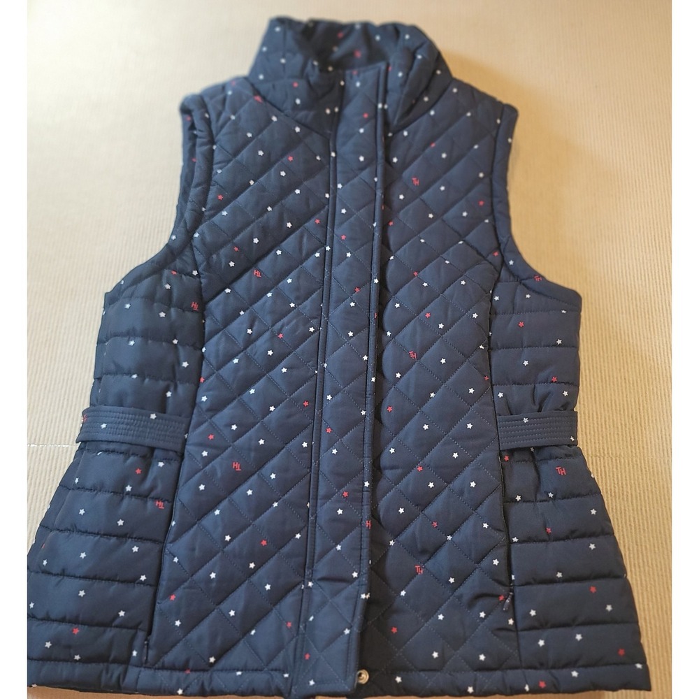 Tommy Hifiger Womens vest RED WHITE BLUE Starts Quilted high collar Medium